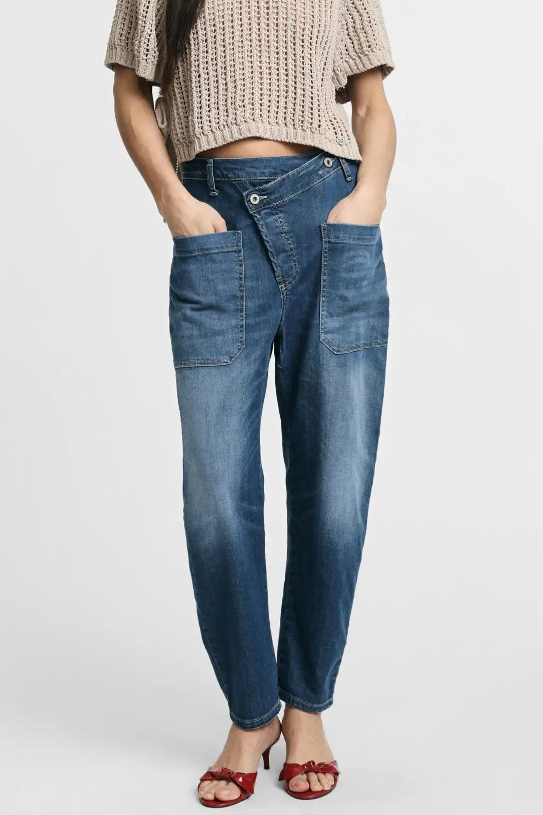 Jean Baggy Please asymétrique Blu Denim