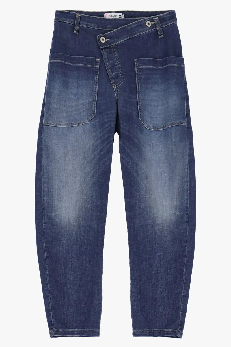 Jean Baggy Please asymétrique Blu Denim