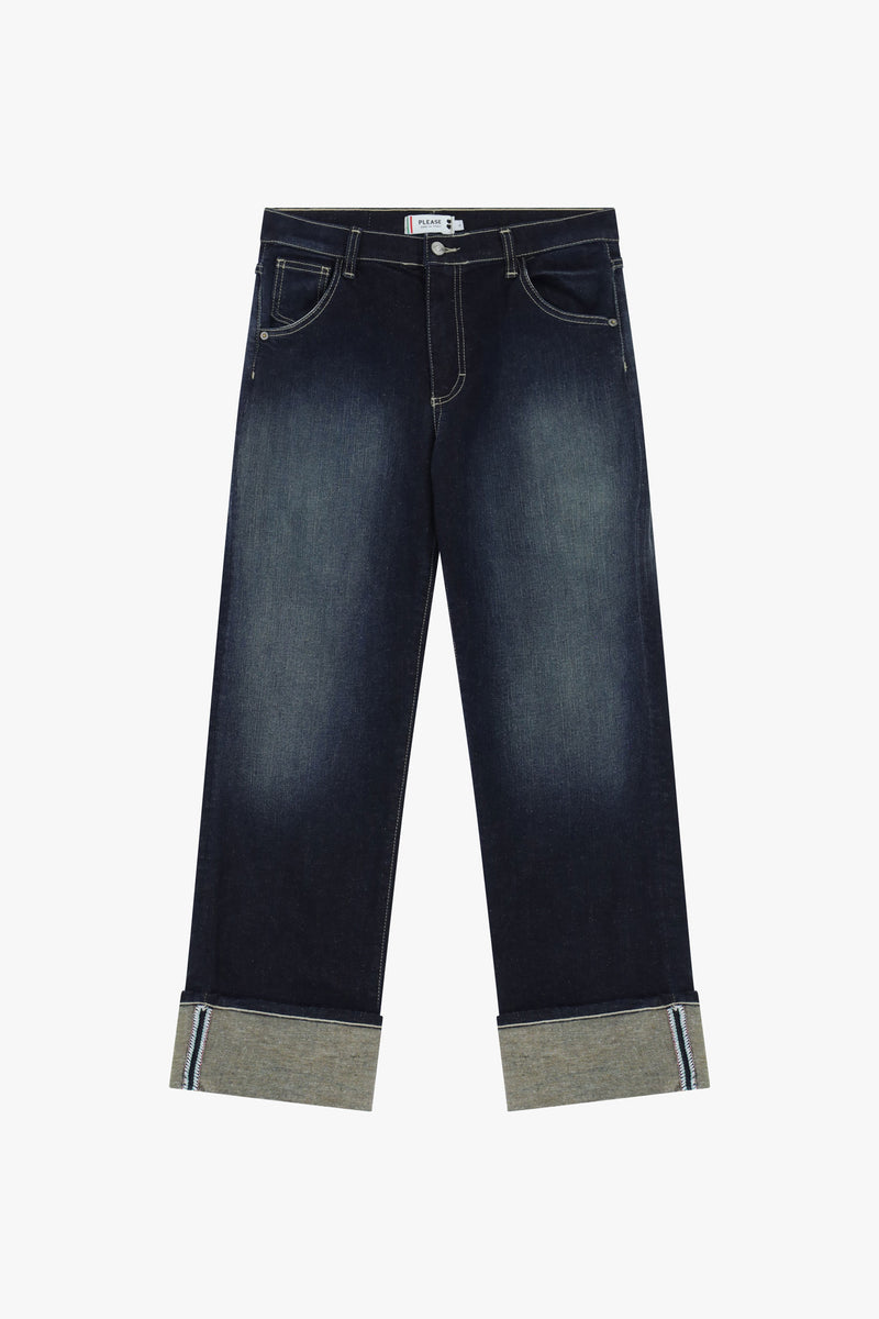 Jean Please larges revers Blu Denim