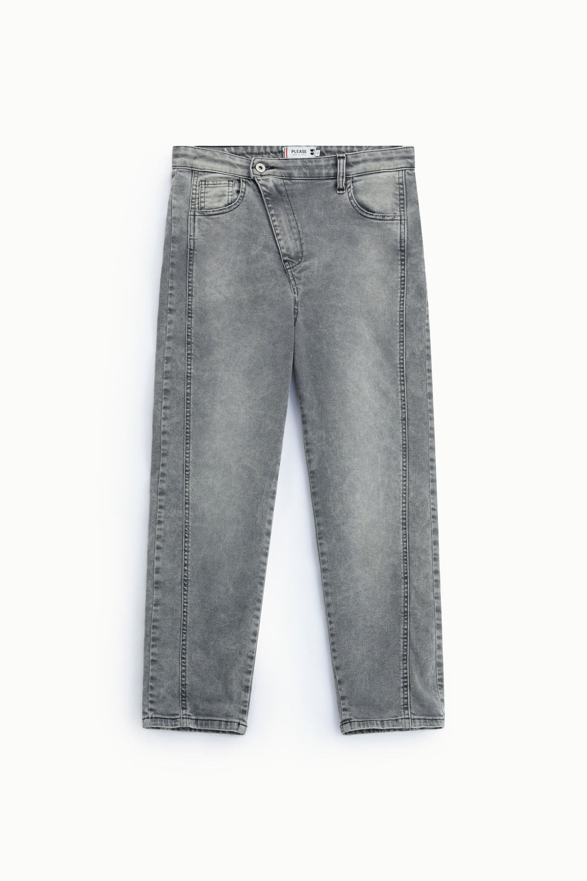 Jean femme Please P3OCDLECER gris délavé, coupe droite, taille classique, surpiqûres verticales et poches avant