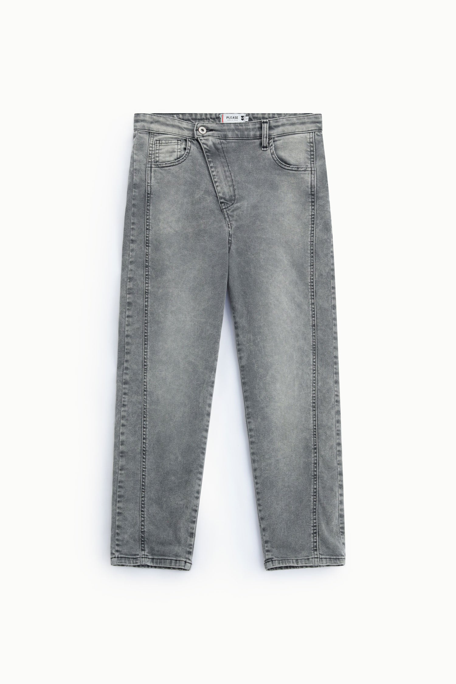 Jean femme Please P3OCDLECER gris délavé, coupe droite, taille classique, surpiqûres verticales et poches avant