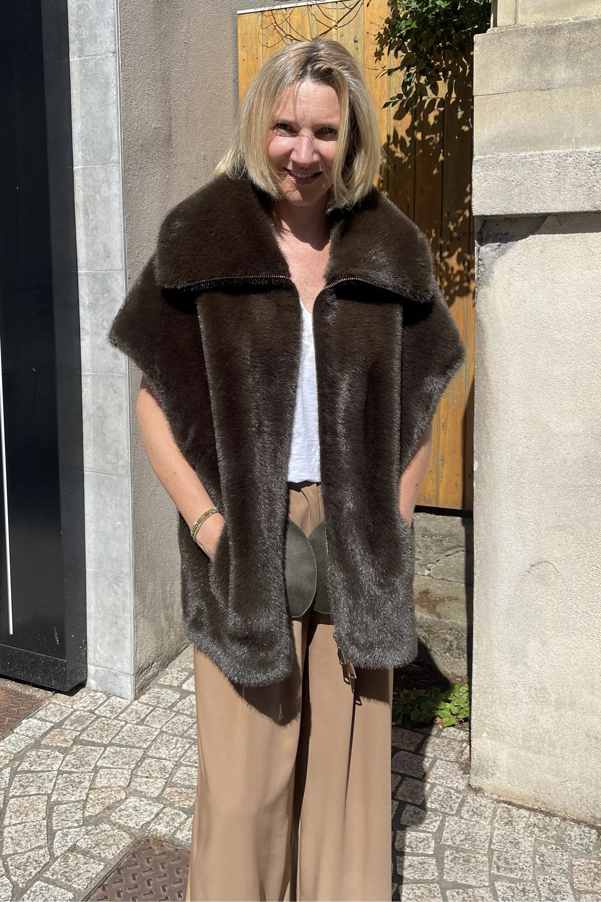 Manteau sans manches Maison 26 Mia Art Kaki/Fushia