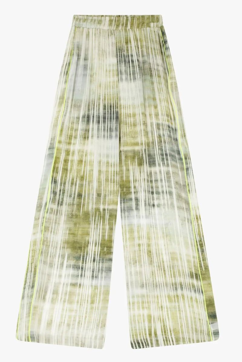 Pantalon Large Imperial imprimé et bandes jaunes fluo Panna/Verde