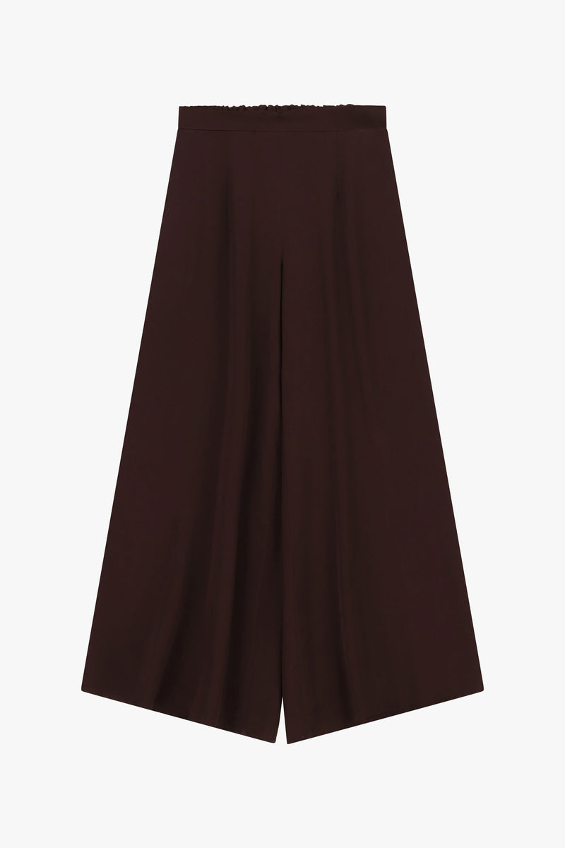 Pantalon femme Dixie P782B106 coloris Bruciato, coupe large, taille haute et jambe fluide brun foncé