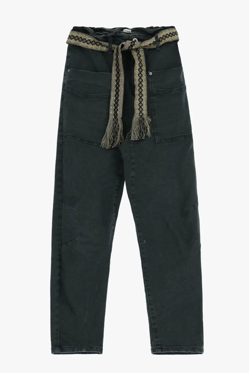 Jean Please Paper-bag Ceinture Verde/Denim