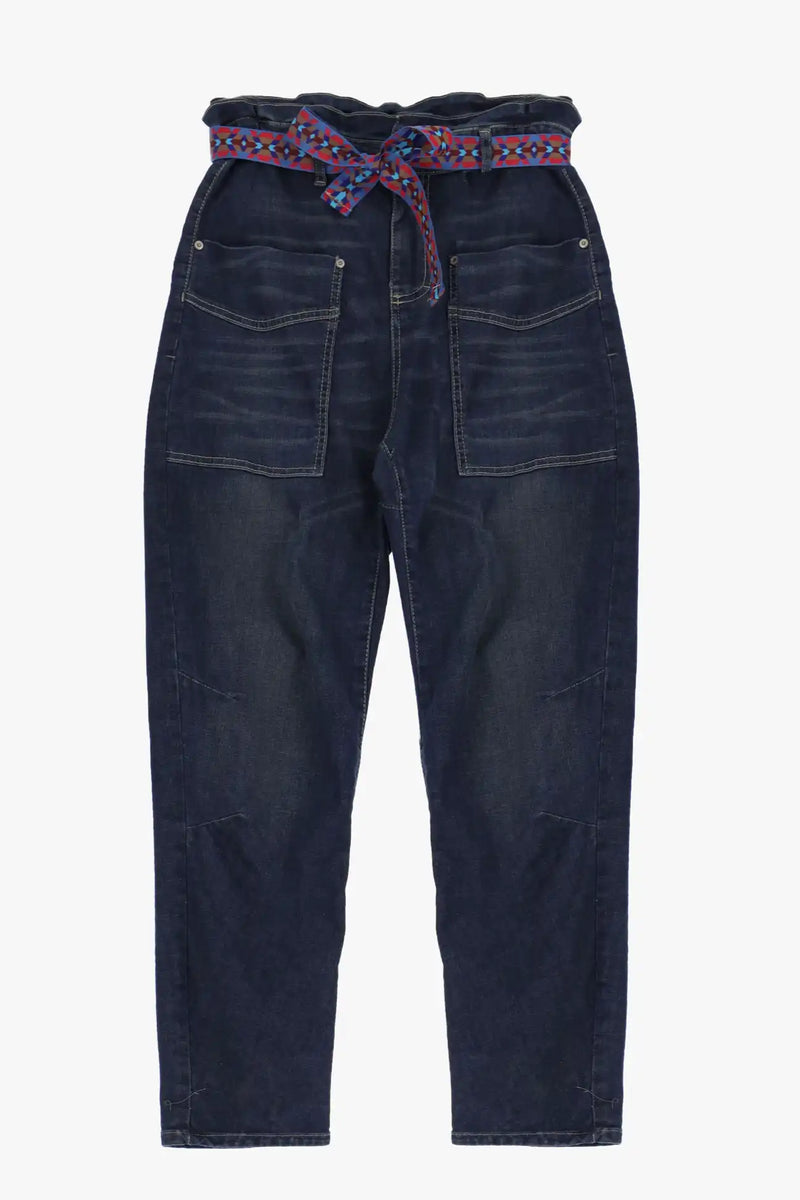 Jean Please Paper-bag Ceinture Blu Denim