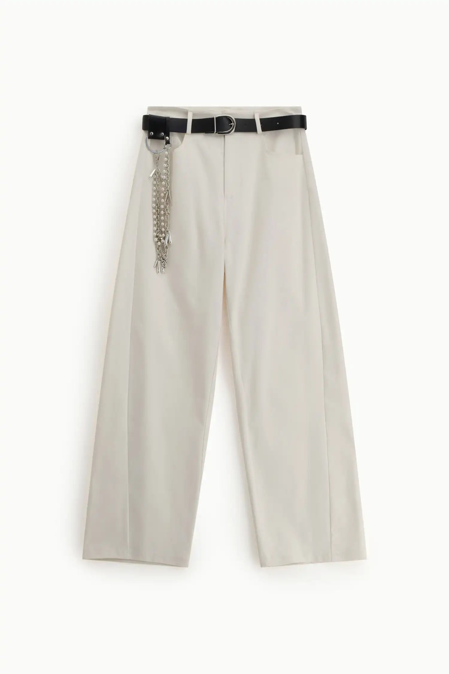 Pantalon Large Imperial avec ceinture et chaîne Panna