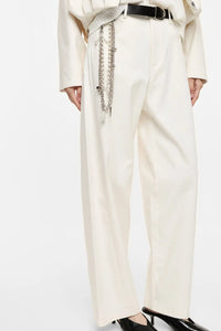 Pantalon Large Imperial avec ceinture et chaîne Panna
