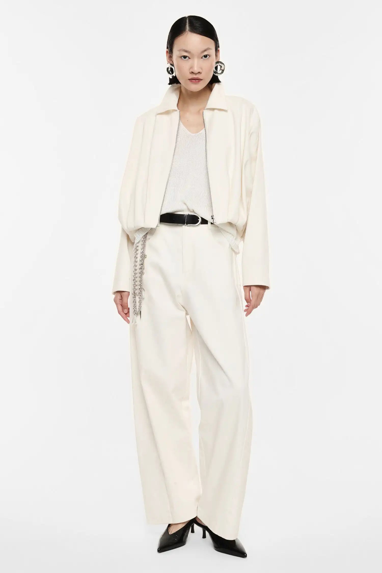 Pantalon Large Imperial avec ceinture et chaîne Panna