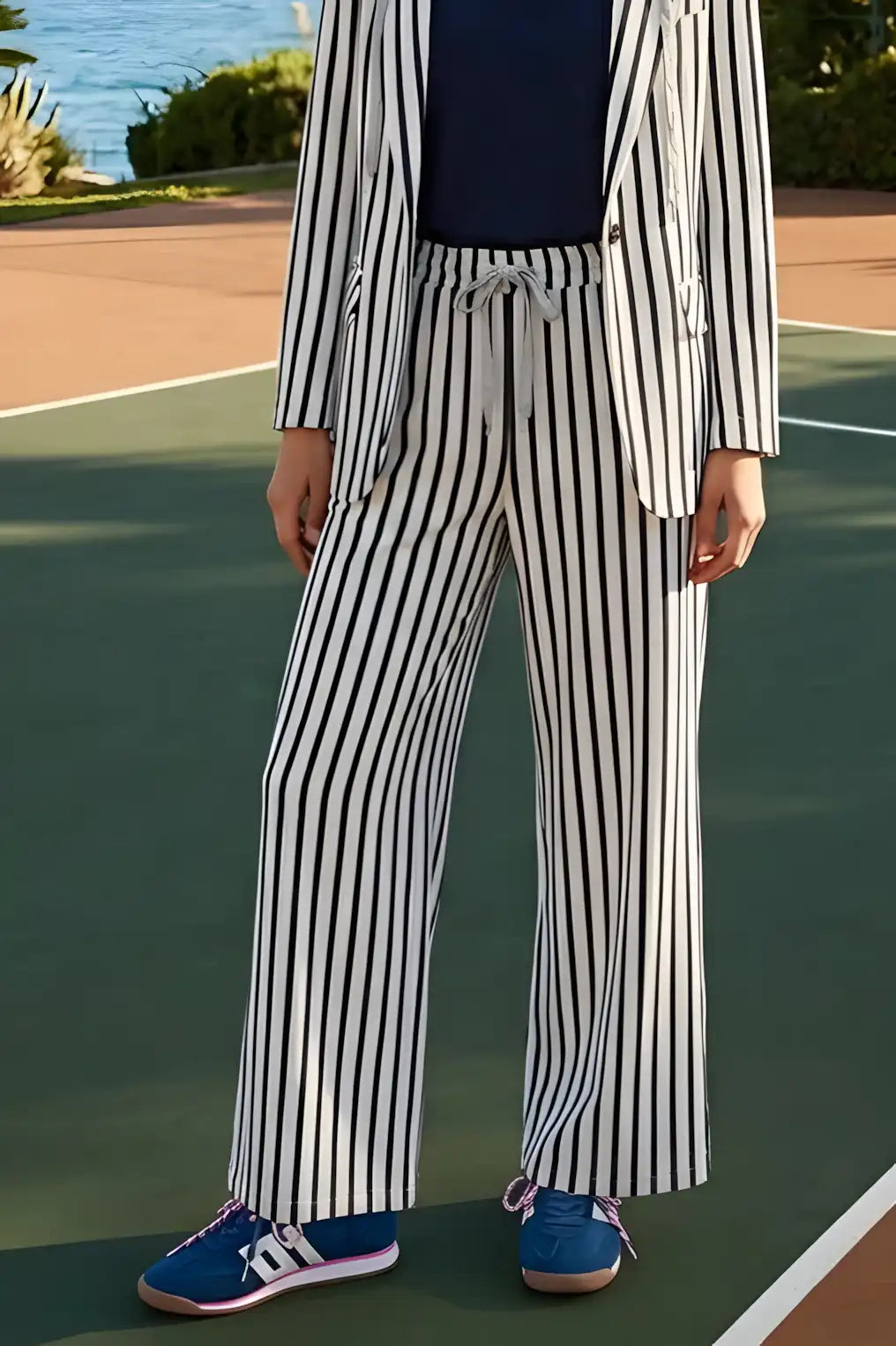 Pantalon large rayé Dixie Panna/Blu