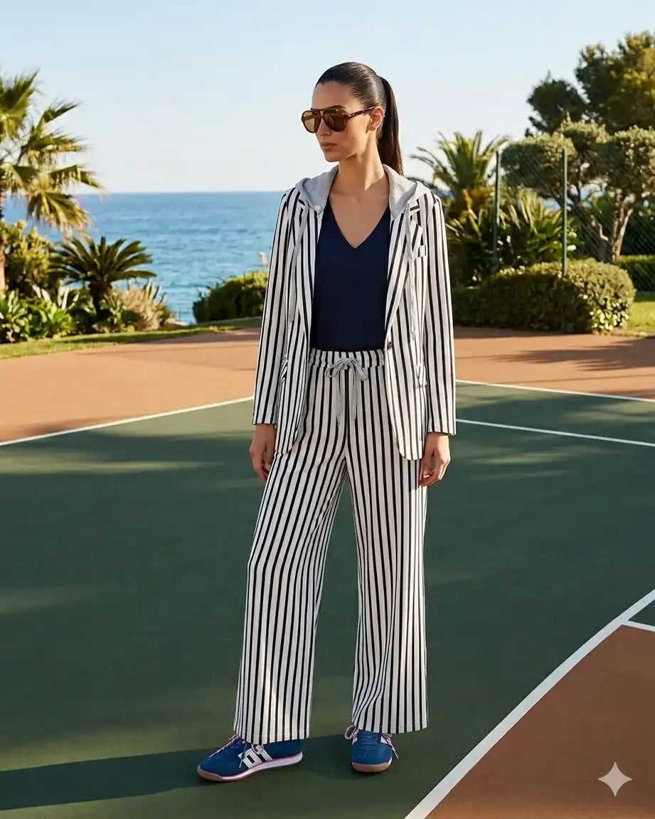 Pantalon large rayé Dixie Panna/Blu
