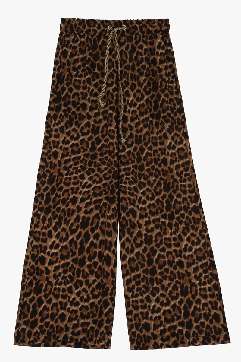 Pantalon Palazzo Please Imprimé Léopard Cammello/Moro