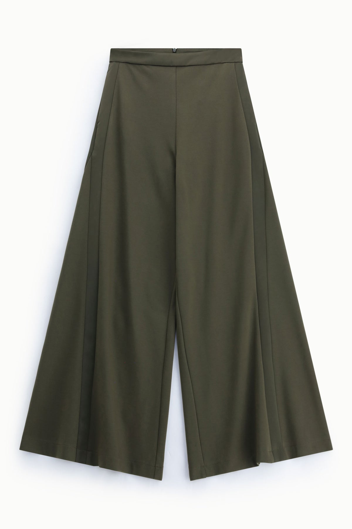 Pantalon femme Imperial P7A1MHZ coloris Militare, taille haute, coupe large et jambe fluide kaki militaire.