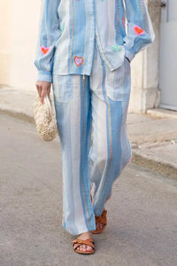 Pantalon Cannes à rayures Bleu