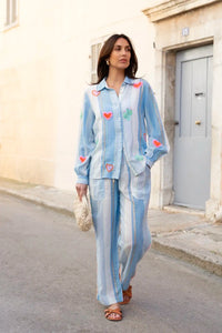 Pantalon Cannes à rayures Bleu