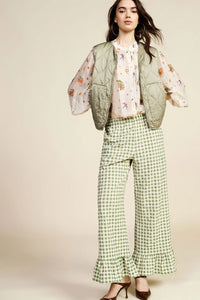 Pantalon palazzo vichy à volants Dixie Verde