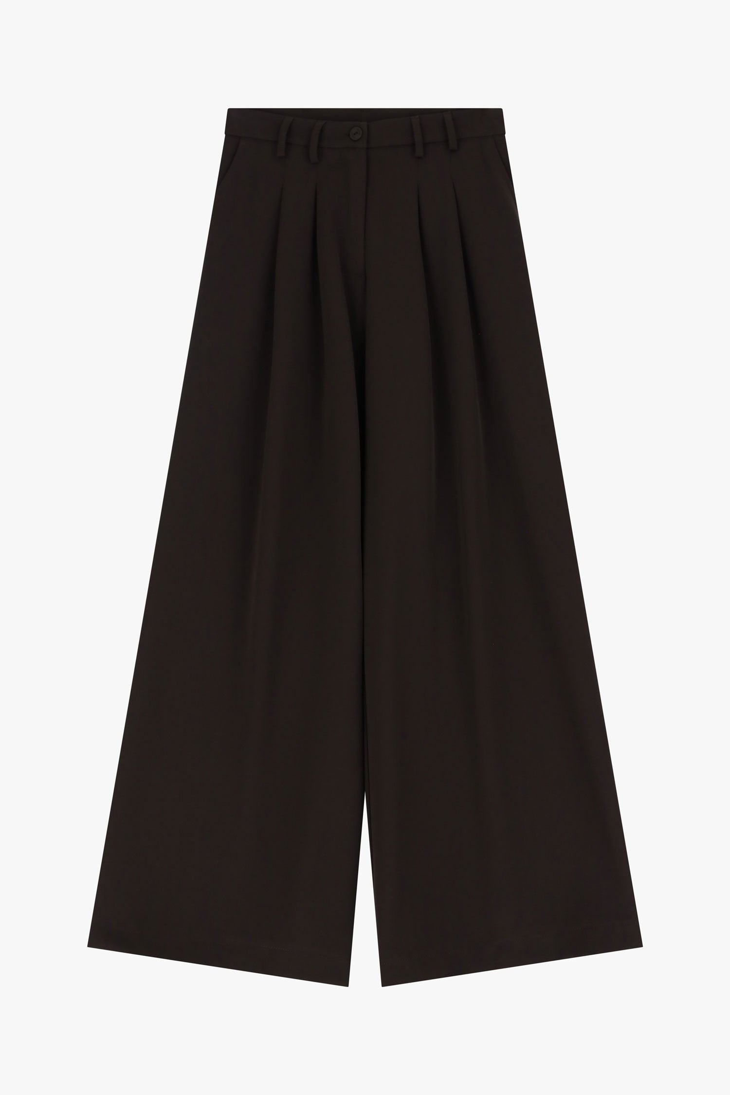 Pantalon femme Please P975FF93N coloris Cioccolato, taille haute, coupe large, plis devant et jambe ample chocolat.