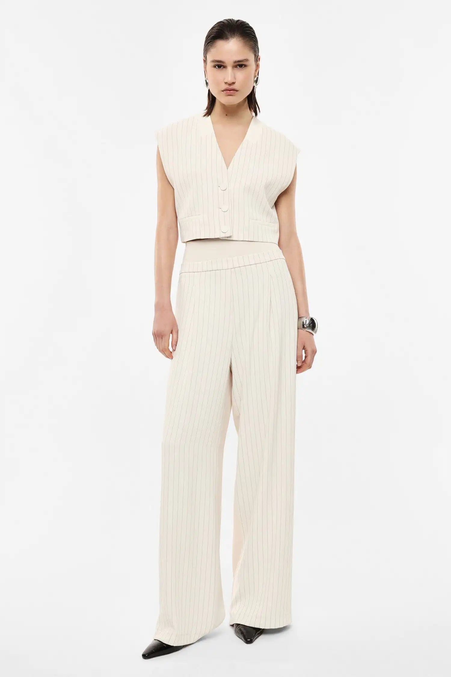 Pantalon taille élastique rayé Imperial Panna