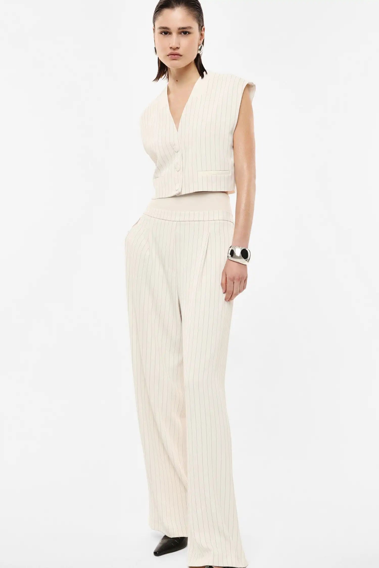 Pantalon taille élastique rayé Imperial Panna