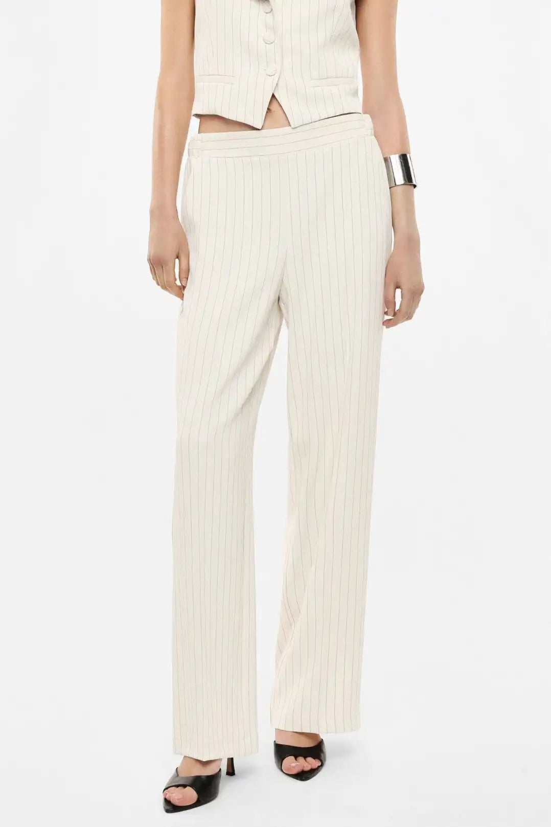 Pantalon droit Imperial à fines rayures écru