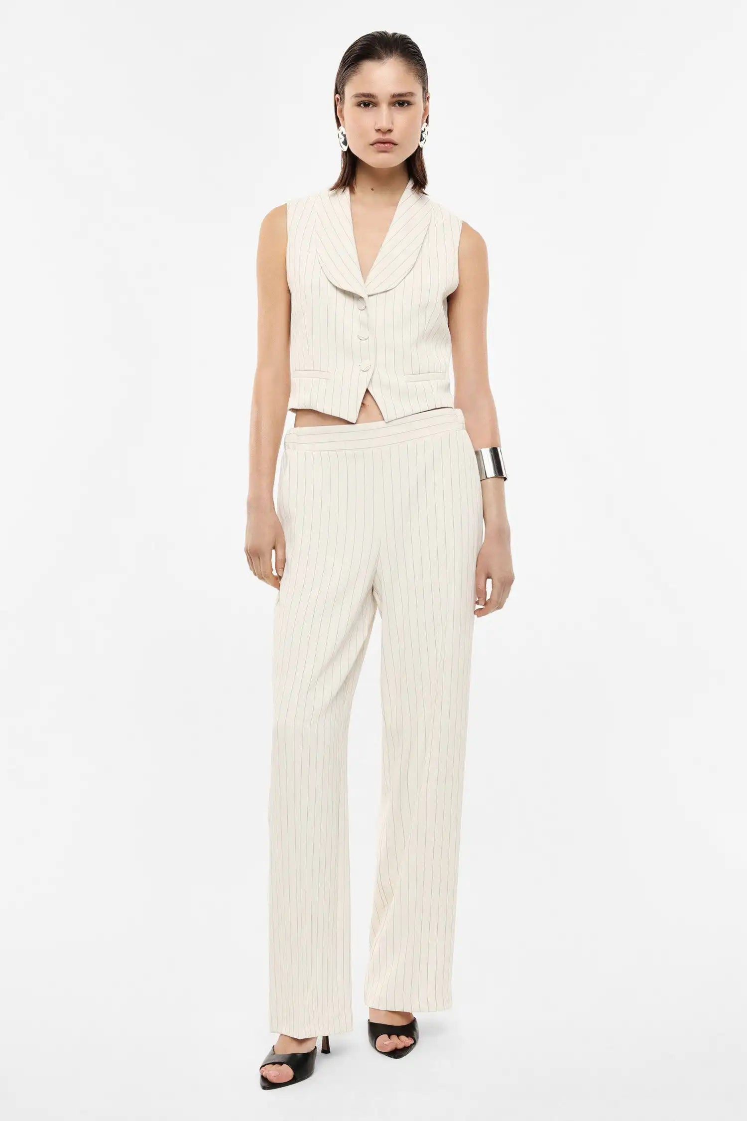 Pantalon droit Imperial à fines rayures écru