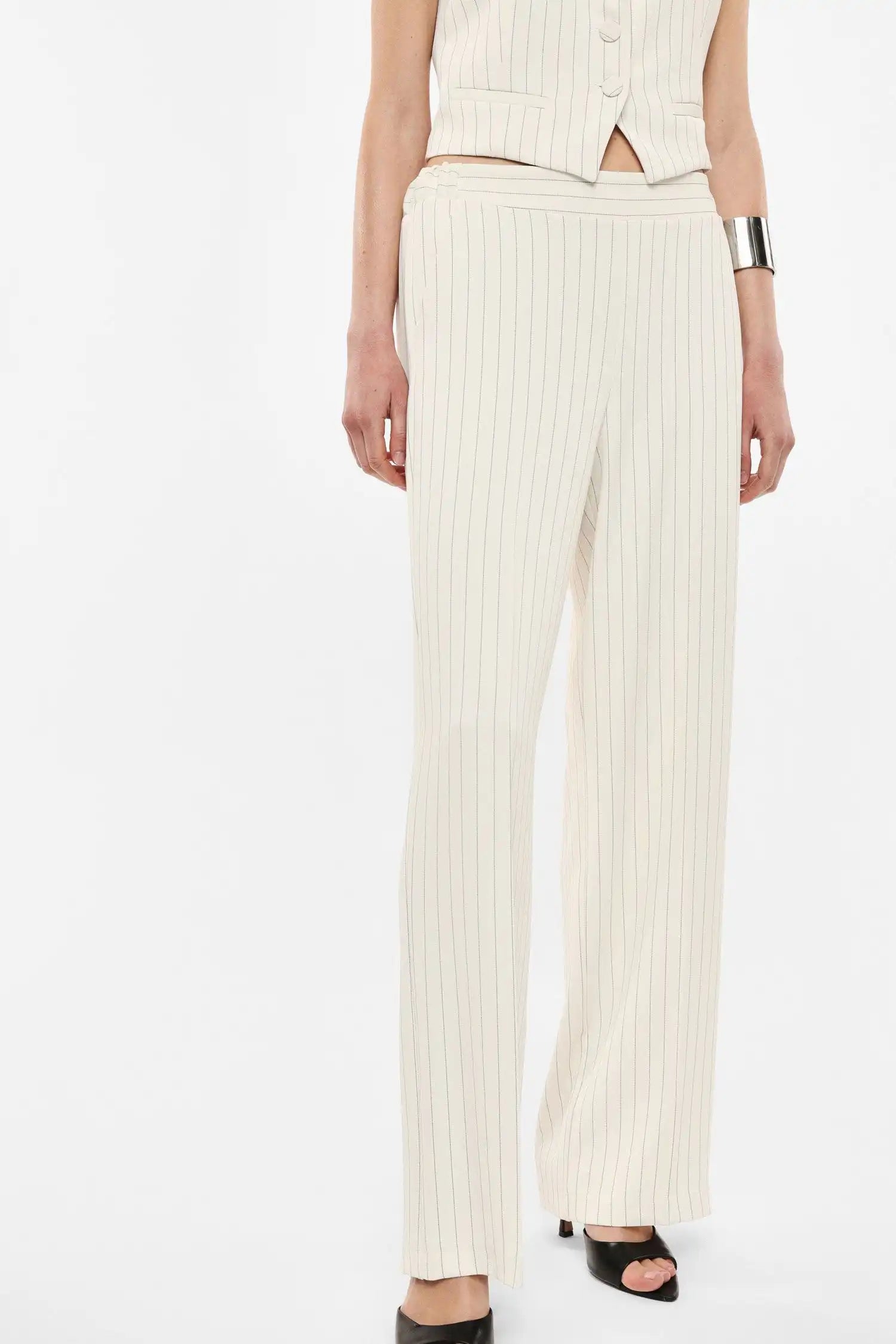 Pantalon droit Imperial à fines rayures écru