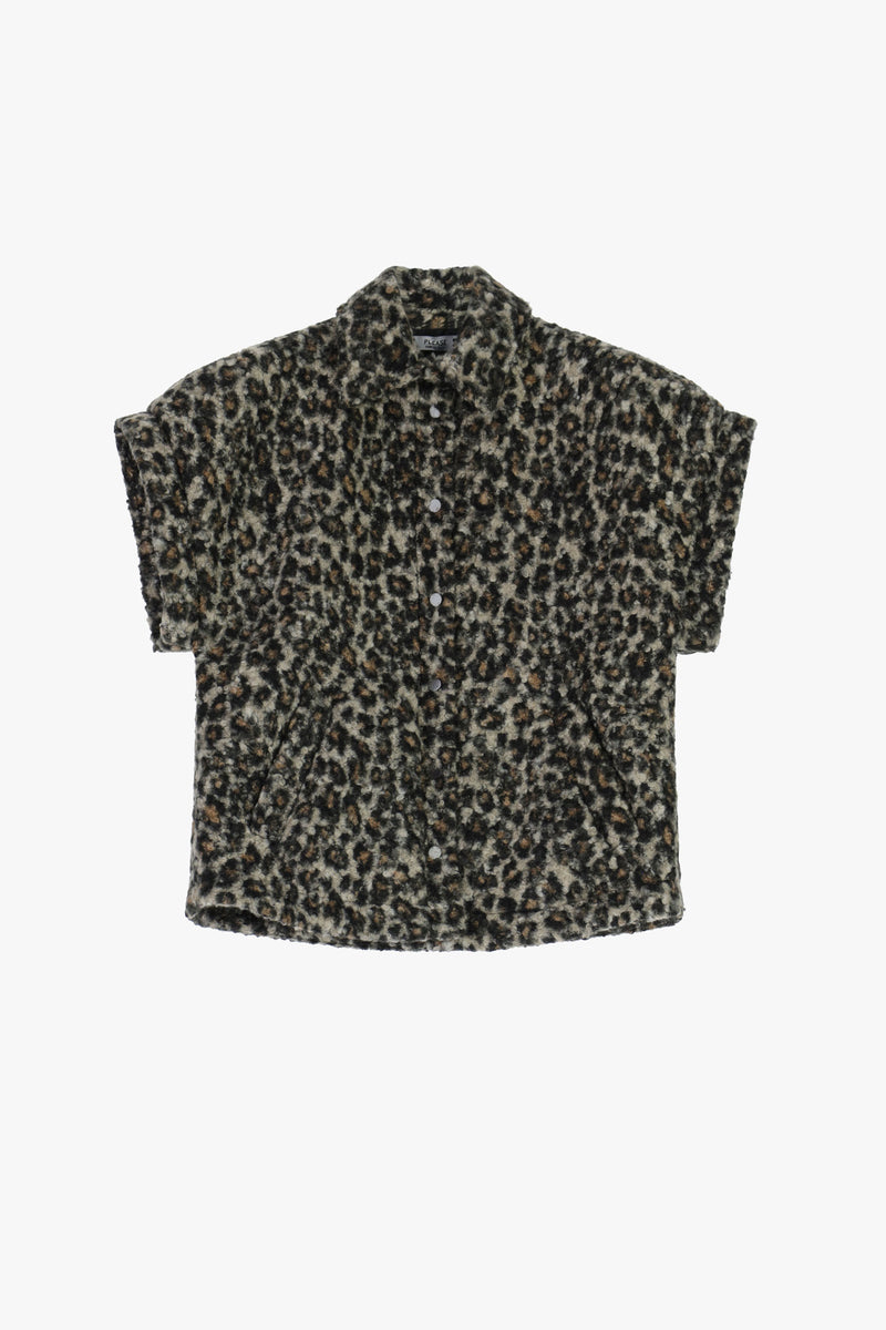 Manteau oversize Please manches courtes en éco‑fourrure Leopard
