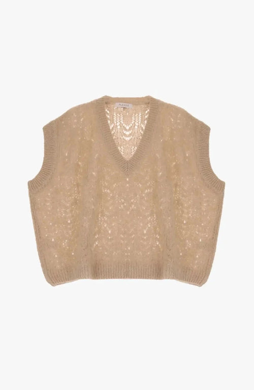 Pull Please sans manche Beige