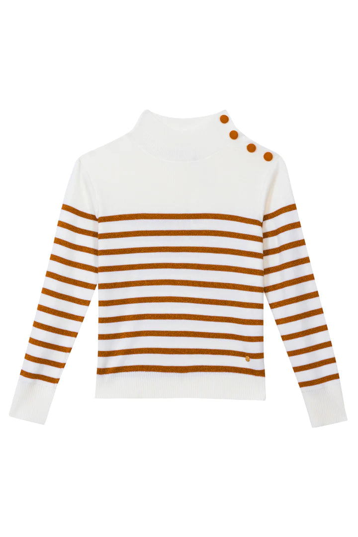 Pull marinière La Petite Etoile Asha Ecru/Marron