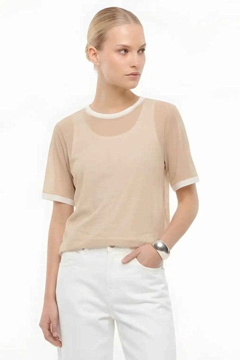 T-shirt Imperial col contrasté Beige