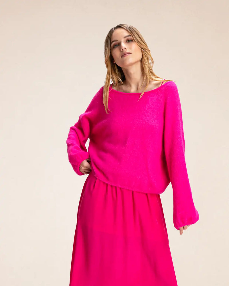Pull oversize Karma Koma Lauper Rose Fluo