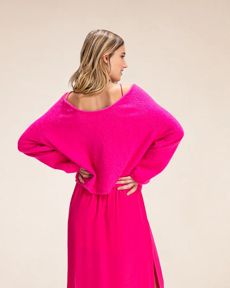 Pull oversize Karma Koma Lauper Rose Fluo
