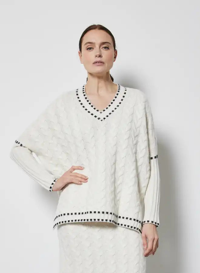 Pull poncho NOTSHY torsad Anushka Ecru Noir Livraison GRATUITE