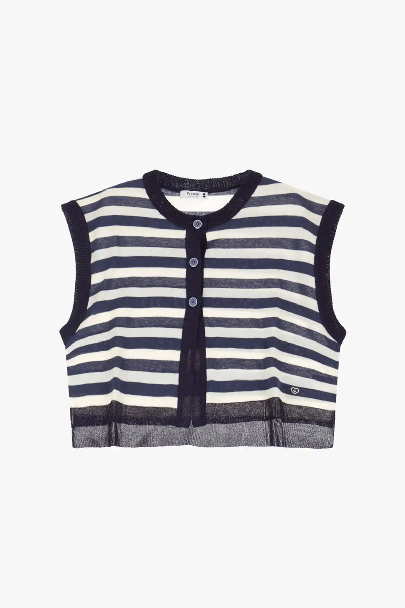 Pull sans manches Please boutonné Ecru/Blu