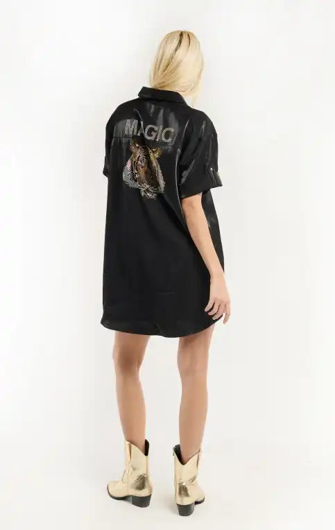 Robe chemise WILD by amenapih Laora Noir Livraison GRATUITE Boutique Access Nykita
