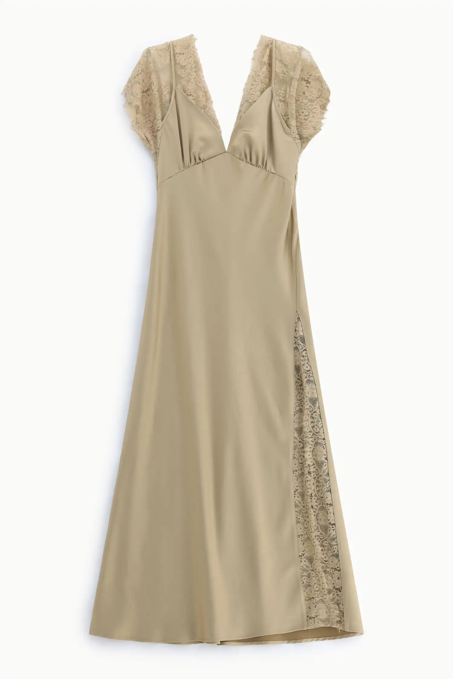 Robe longue Imperial détails dentelle Beige