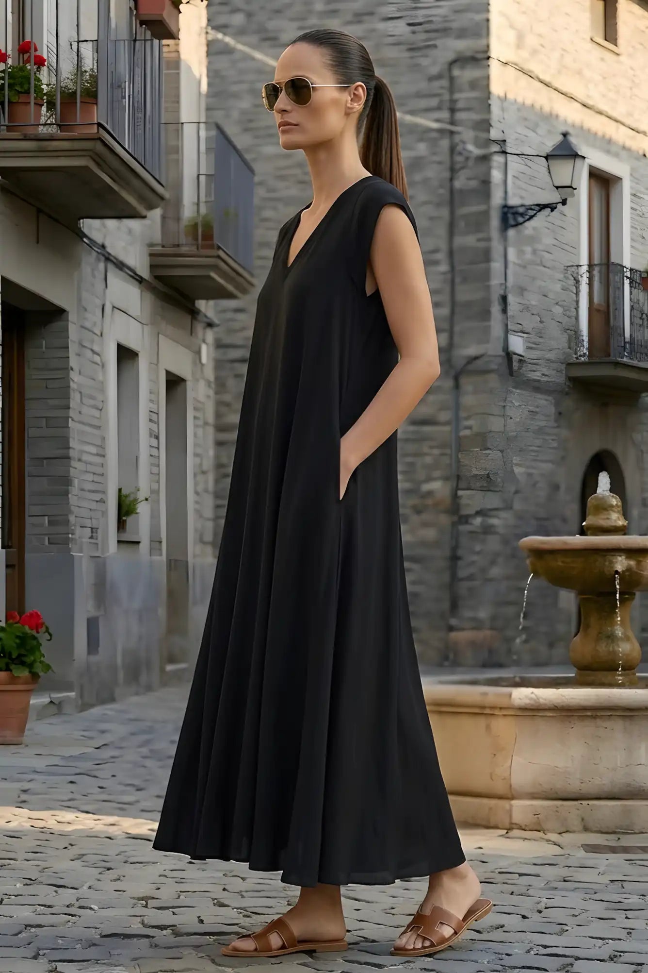 Robe longue satinée Dixie Nero