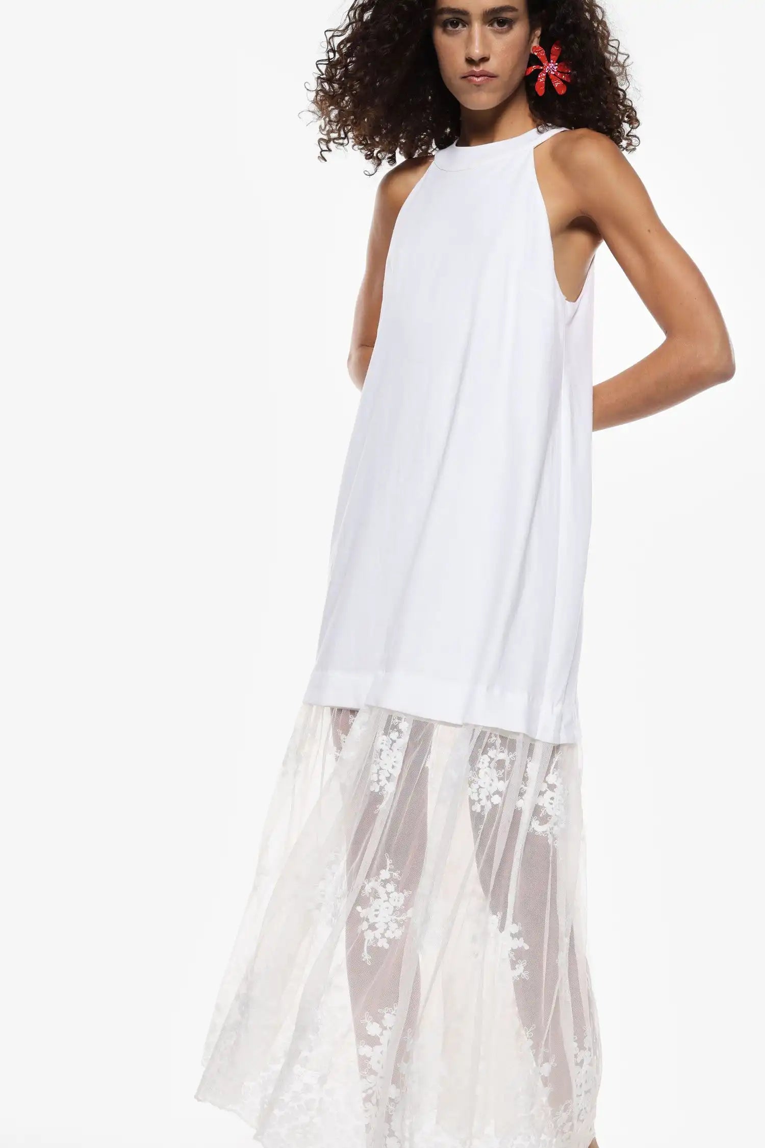 Robe longue Imperial avec dentelle Panna