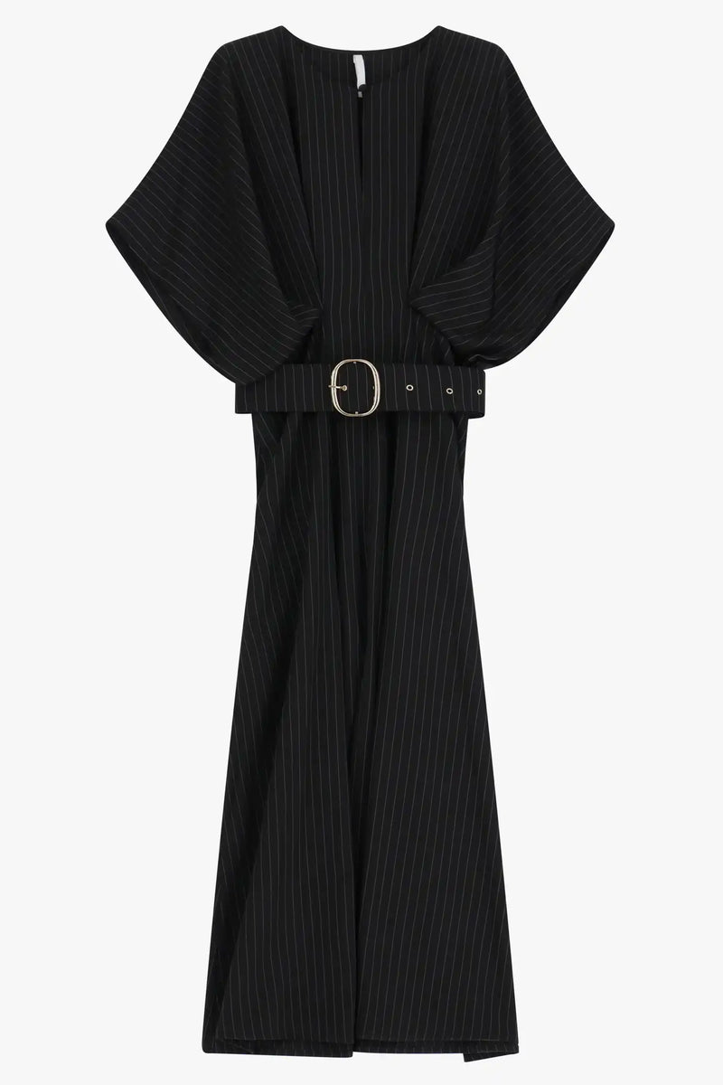 Robe longue Imperial ceinturée Rayures Nero/Bianco