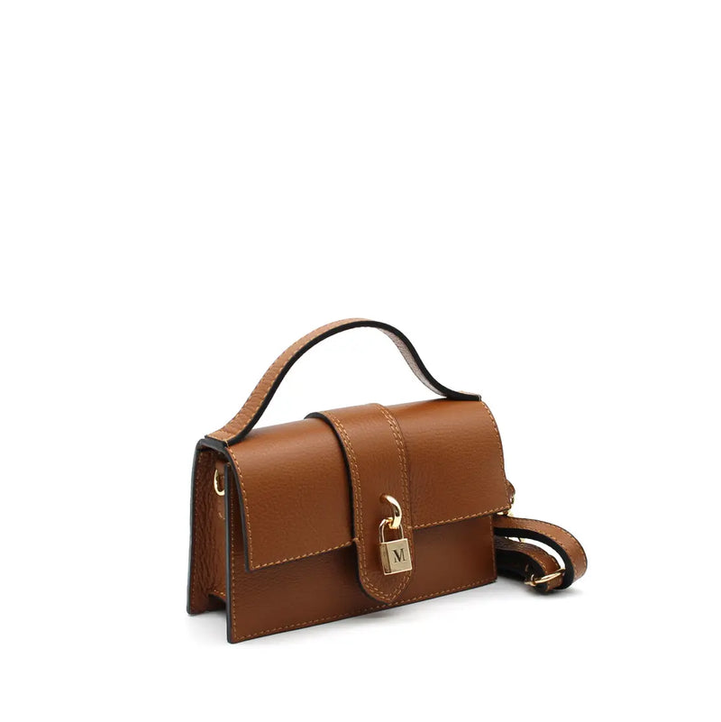 Sac à main en cuir avec cadenas Camel
