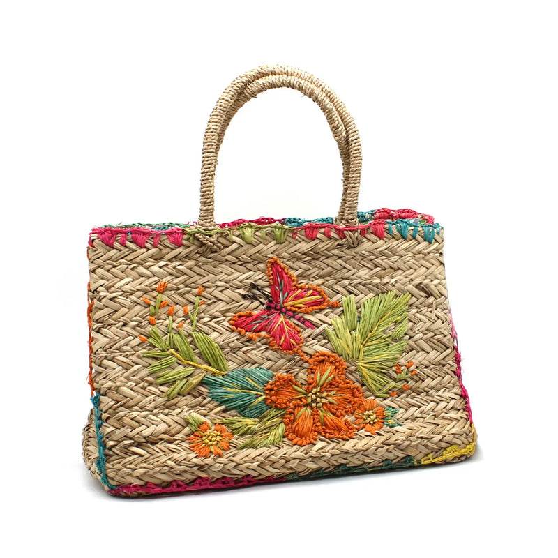 Panier en paille Broderies Multicolores