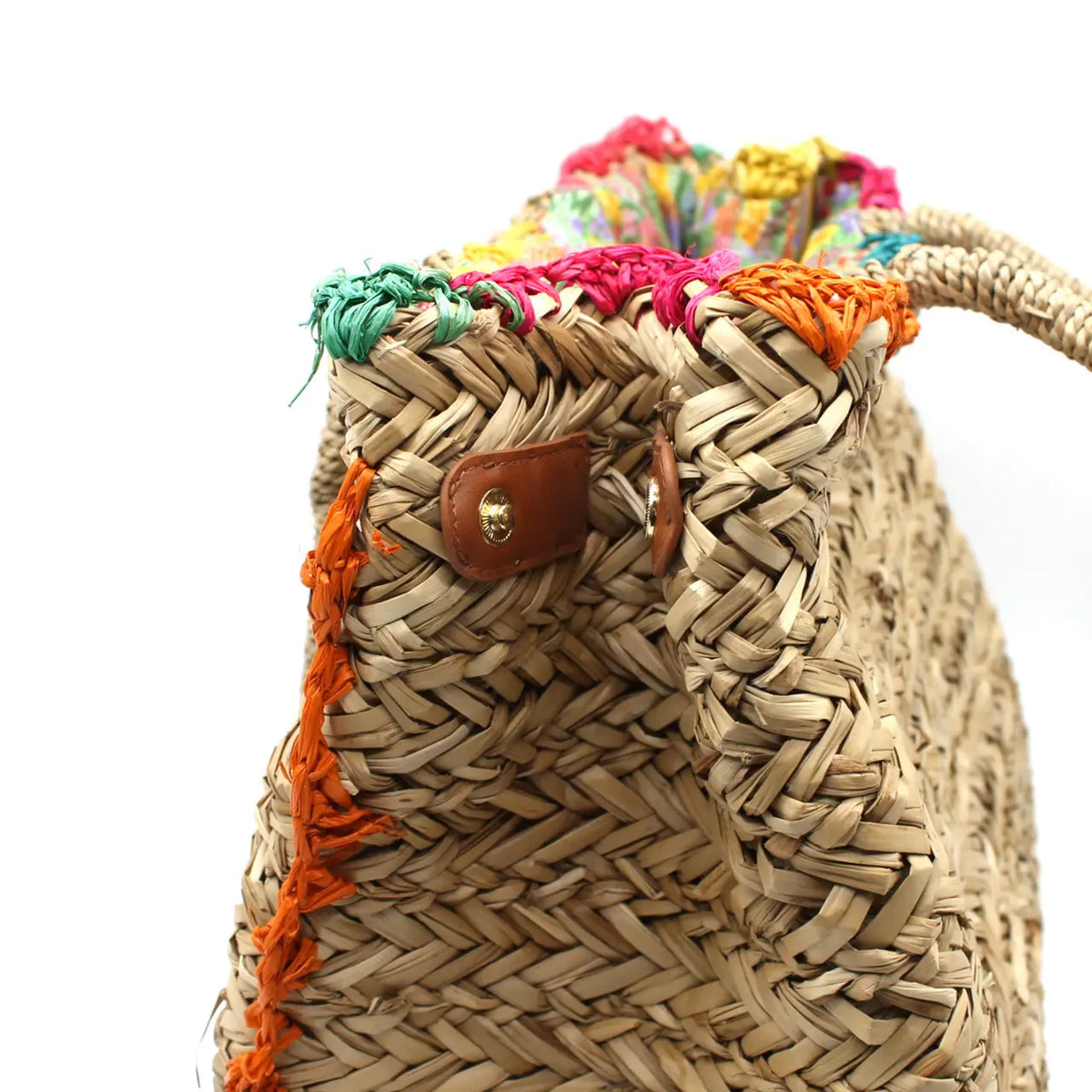 Panier en paille Broderies Multicolores