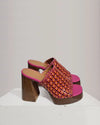 Sandales mules plateau Paoyama à talon droit Fuxia