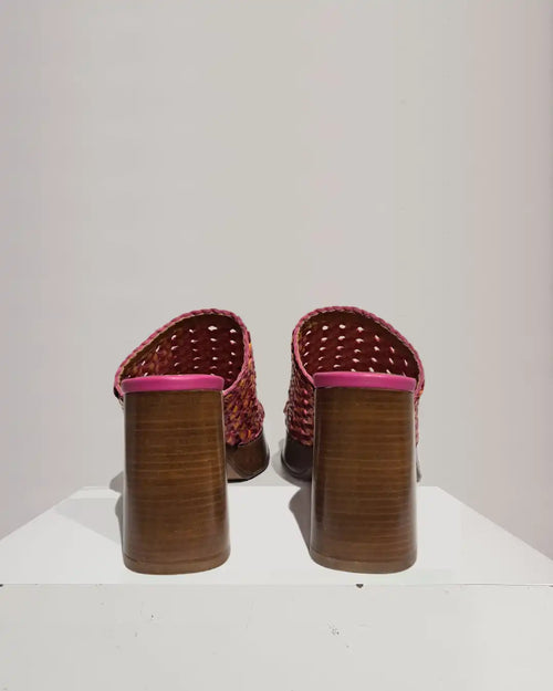 Sandales mules plateau Paoyama à talon droit Fuxia