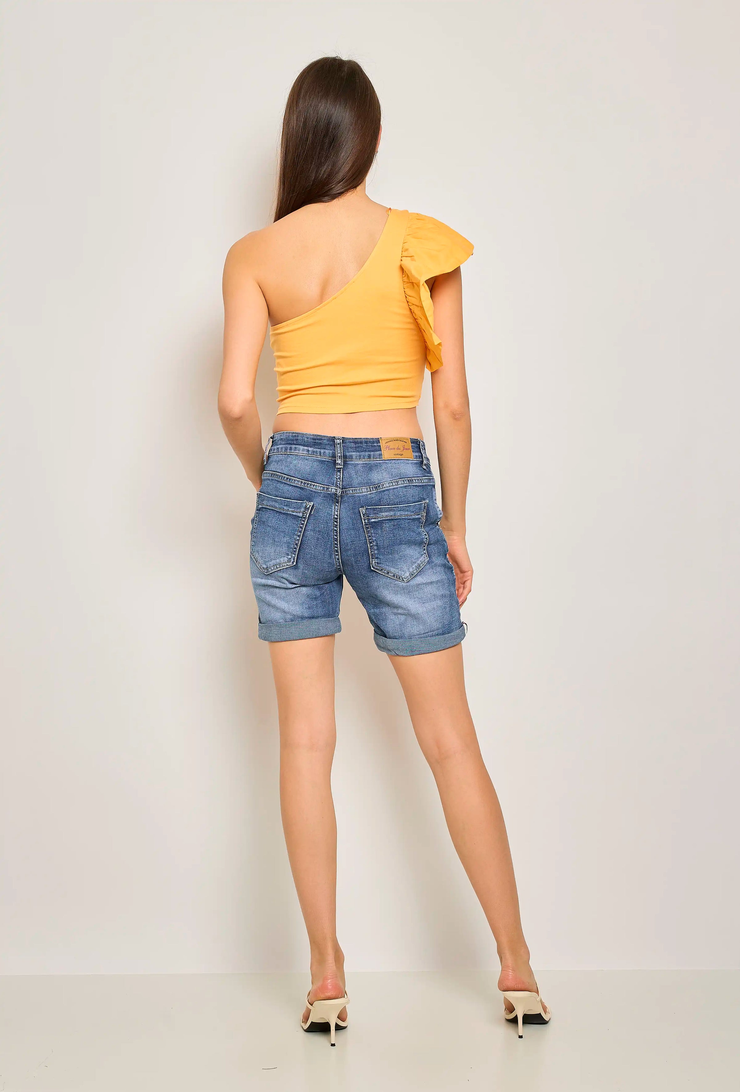 Short PLACE DU JOUR ourlet raye bleu blanc rouge Jean Bleu Livraison GRATUITE Boutique Access Nykita