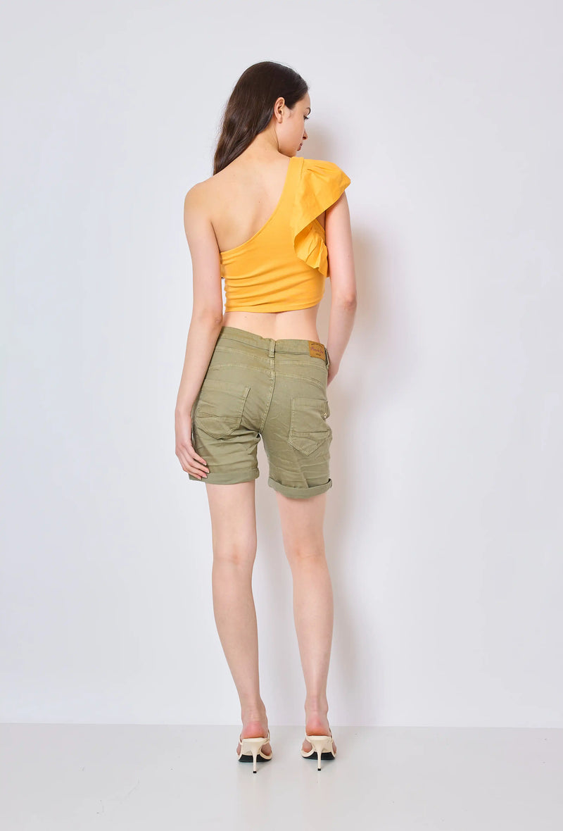 PLACE DU JOUR Lola shorts with fancy gold buttons Khaki FREE delivery Boutique Access Nykita