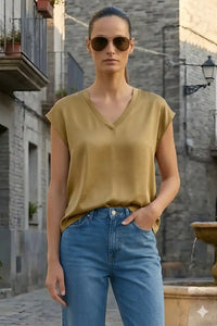T-shirt Col V Dixie Sabbia
