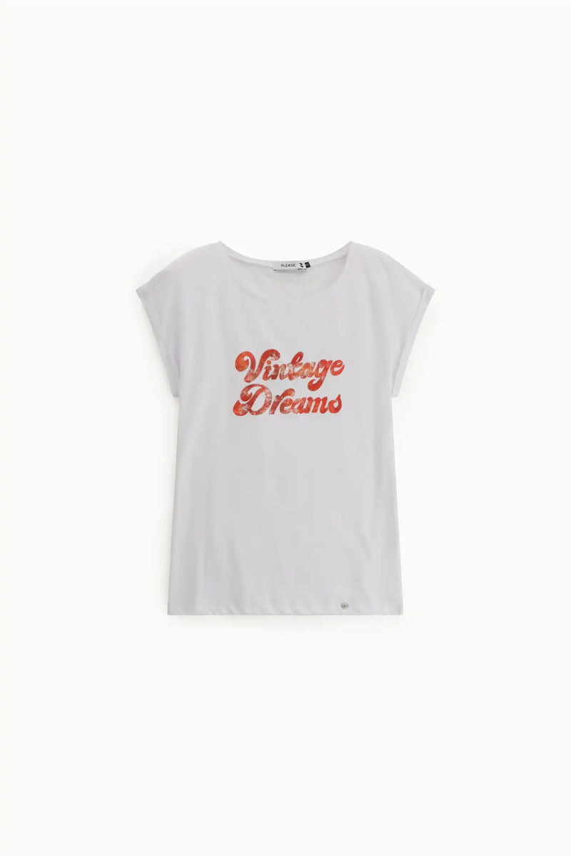 T-shirt Please imprimé "Vintage Dreams" Bianco