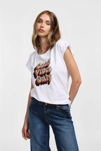 T-shirt Please imprimé "GOOD VIBES ONLY" Bianco