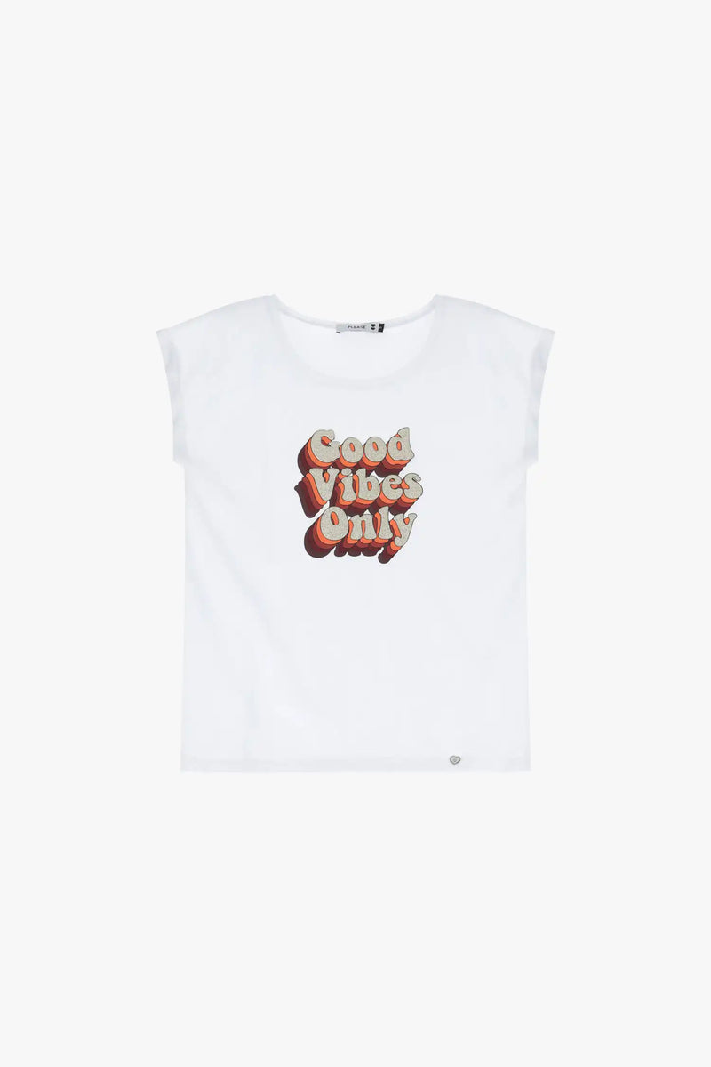 T-shirt Please imprimé "GOOD VIBES ONLY" Bianco